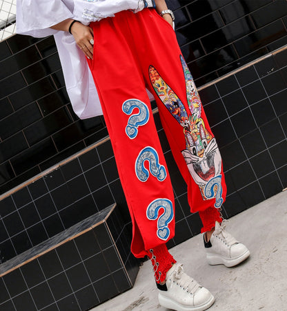 Summer Loose Cartoon Sequined Wide-Leg Pants Women