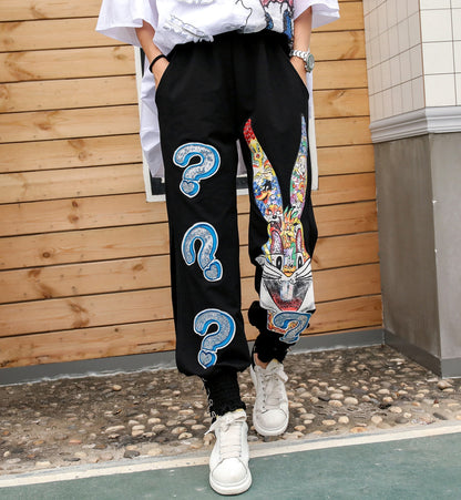 Summer Loose Cartoon Sequined Wide-Leg Pants Women
