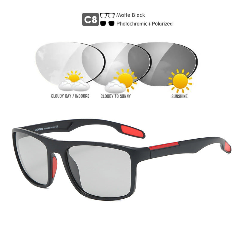 Square Polarized Sunglasses Silicone Nose Pads 1.1Tac Real Film Color Changing Outdoor Glasses