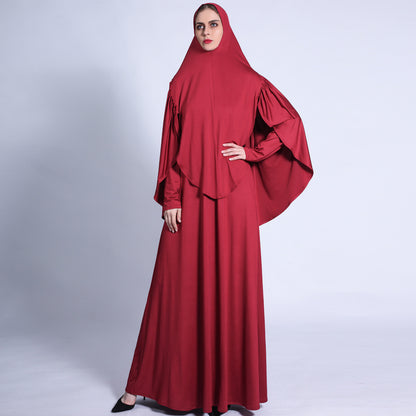 Pleated Turban Suit Muslim Solid Color Robe Retro Big Swing Dress