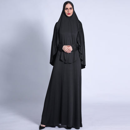 Pleated Turban Suit Muslim Solid Color Robe Retro Big Swing Dress