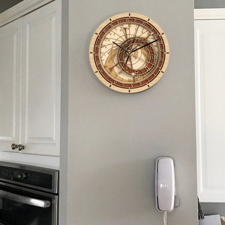 Wooden Astronomical Clock Creative Living Room Wall Clock Quartz Clock
