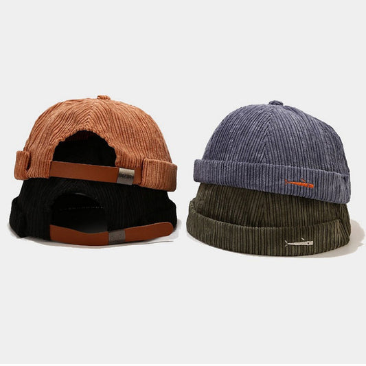 Korean Style Men And Women Embroidered Small Fish Corduroy Landlord Hat