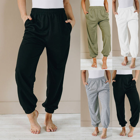Women's Solid Color Loose High Waist Sweatpants Sports Casual Trousers Women