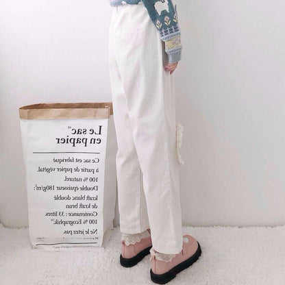 Japanese College Style Casual Corduroy Wide-Leg Pants Women