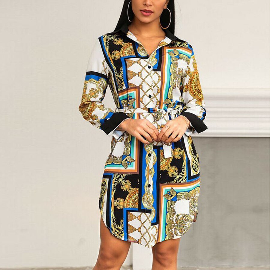 autumn long sleeves Print shirt dress