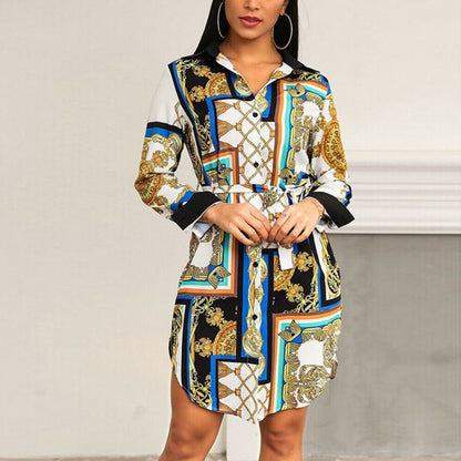 autumn long sleeves Print shirt dress