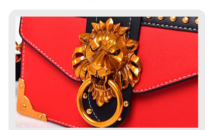 Women Fashion Pack Shoulder Bag with Metal Lion Head Crossbody Package