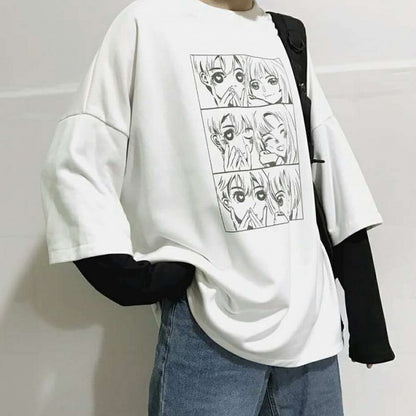 White color-block sleeves fake two long sleeves