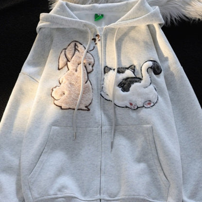 Thickened Cartoon Sweater Women's Autumn And Winter Hooded Cardigan Coat