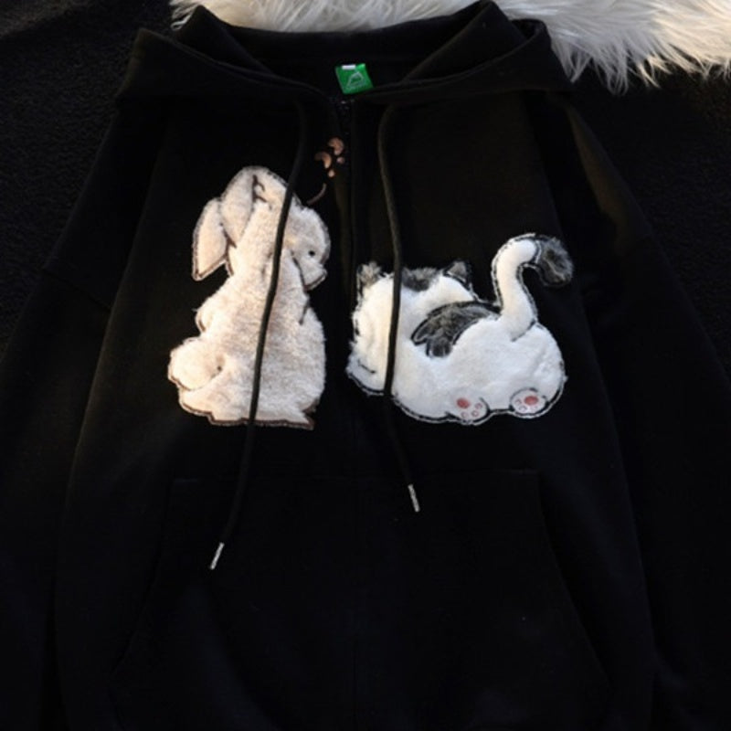 Thickened Cartoon Sweater Women's Autumn And Winter Hooded Cardigan Coat