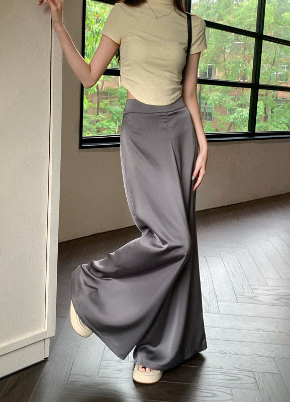 Casual Pants High Waist Acetate Satin Wide Leg Pants For Women