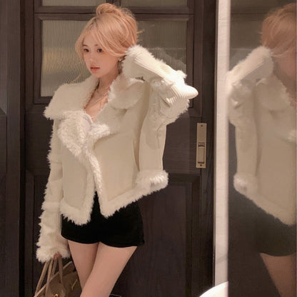 White Corduroy Short Coat For Women