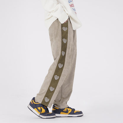 Side Stripes Love Embroidered Velvet Sweatpants Men