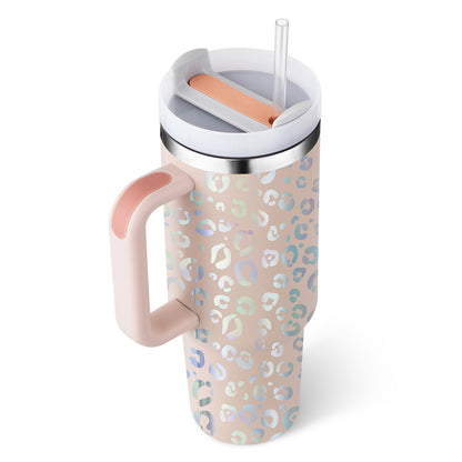 Tumbler with Handle & Straw – Stainless Steel Spill-Proof Travel Mug with Lid