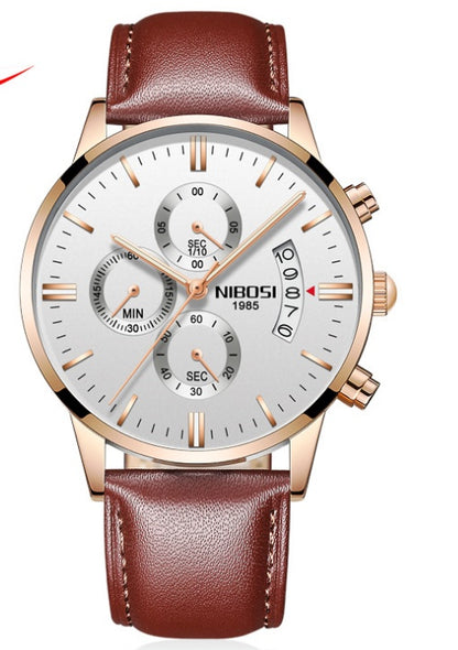 Solid steel belt men's watch waterproof coated glass luminous three-eye 6-pin quartz watch