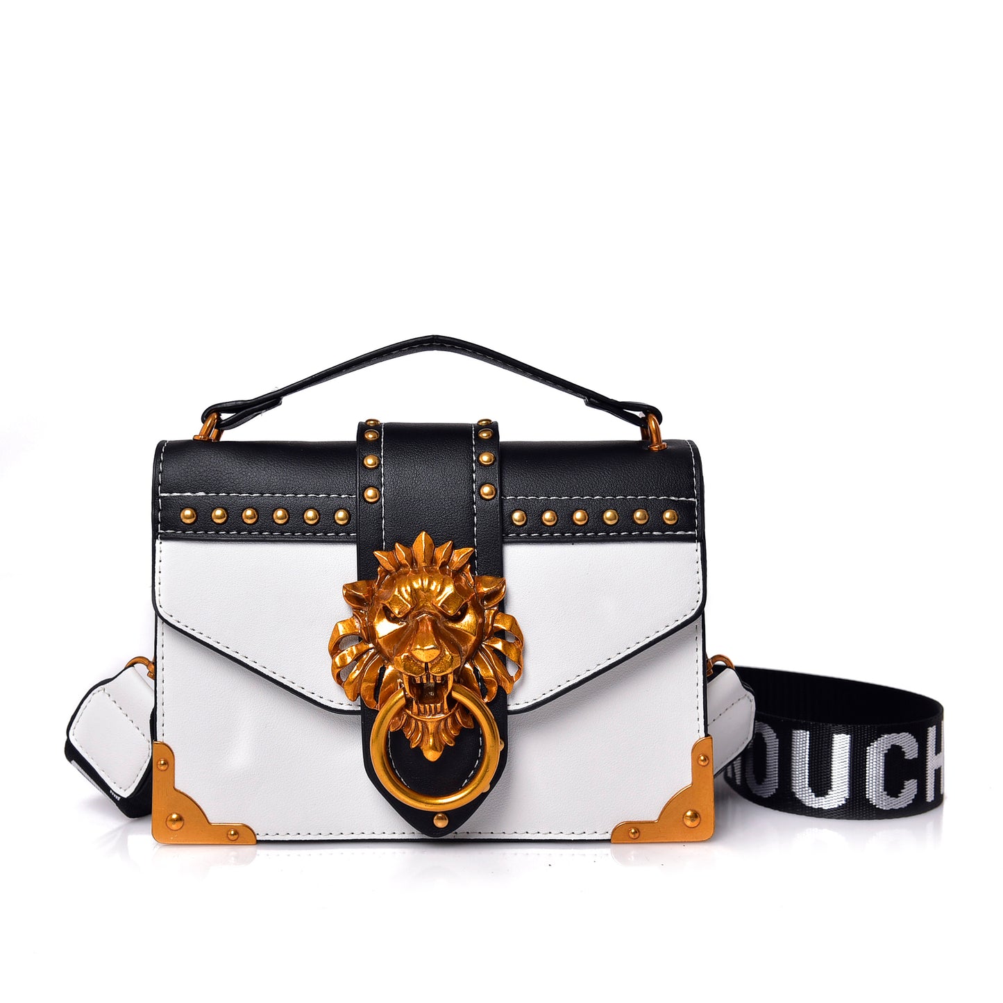 Women Fashion Pack Shoulder Bag with Metal Lion Head Crossbody Package