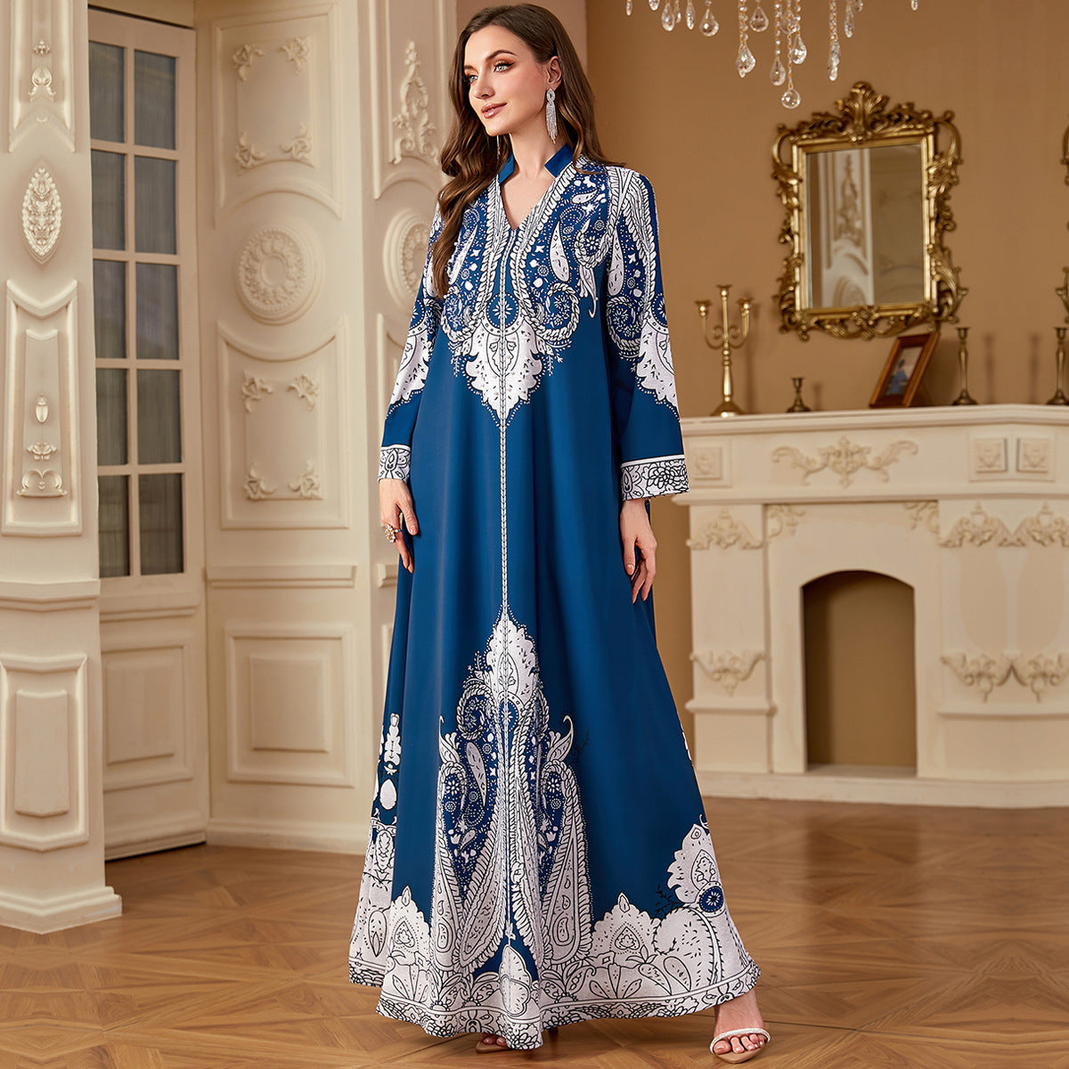 Casual Muslim Beaded Loose Print Dress