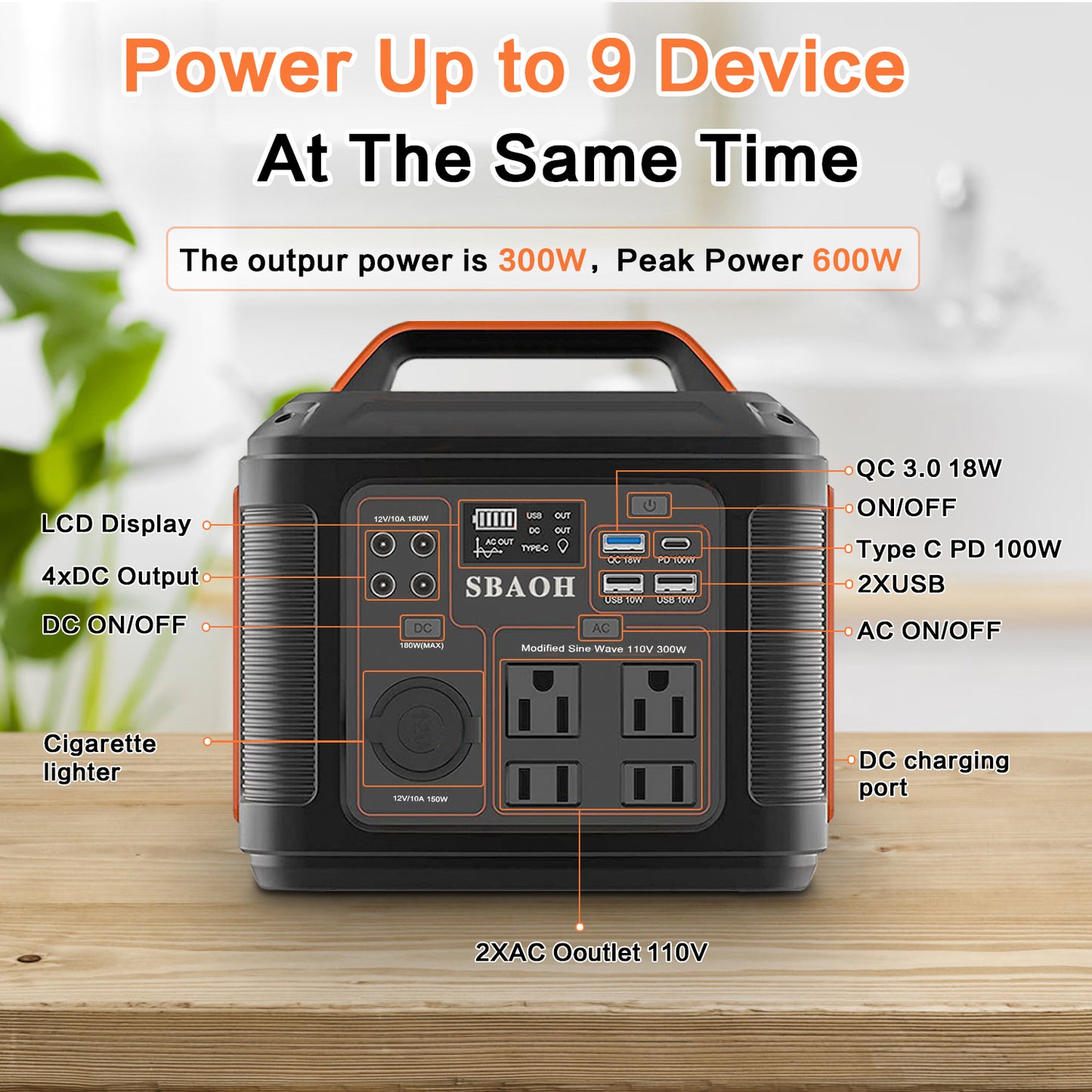 Plug Portable Power Station P302,300W 296Wh Backup Lithium Battery,Solar Generator For Home And Outdoor Emergency Power Supply,Solar Panel Is Not Included