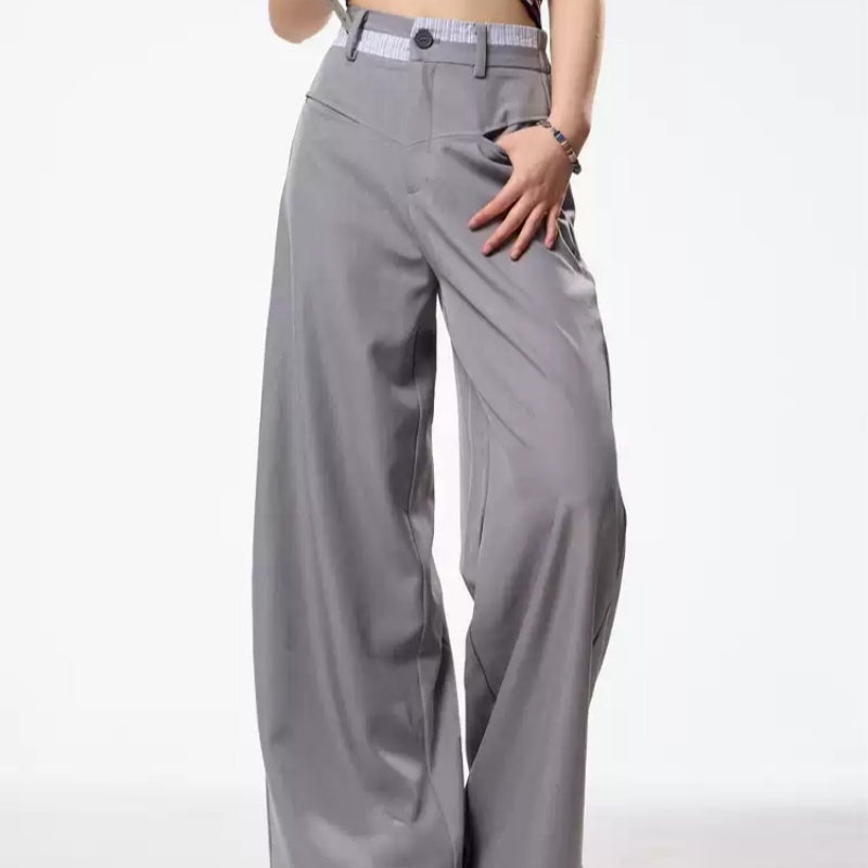 Vintage Crumpled Wide Leg Draping Matchet Pants Suit Pants For Women