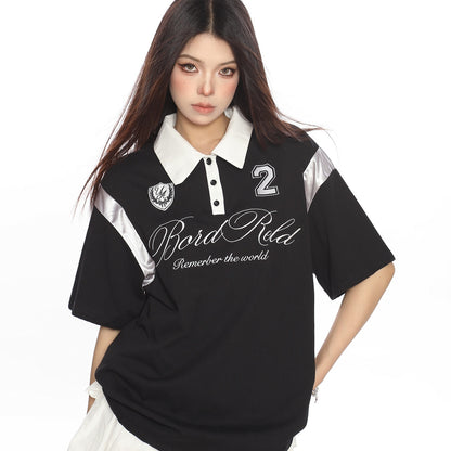 American Raglan Sleeve Polo Collar Short Sleeve