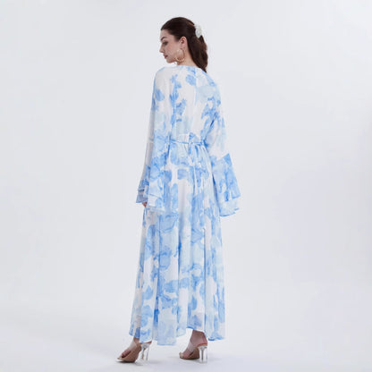 Muslim Chiffon Printed Bell Sleeve Dress