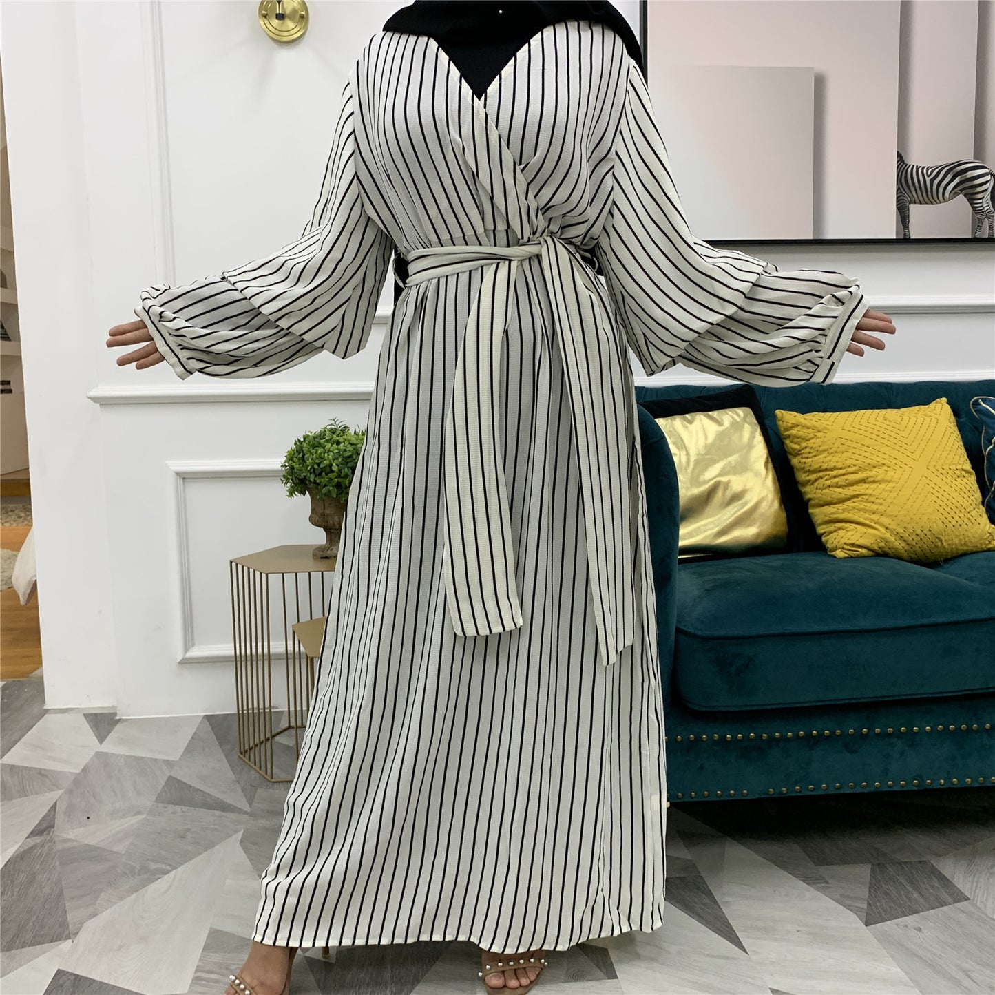 Muslim Fashion Large Women's Heap Sleeves Slim Fit Dress