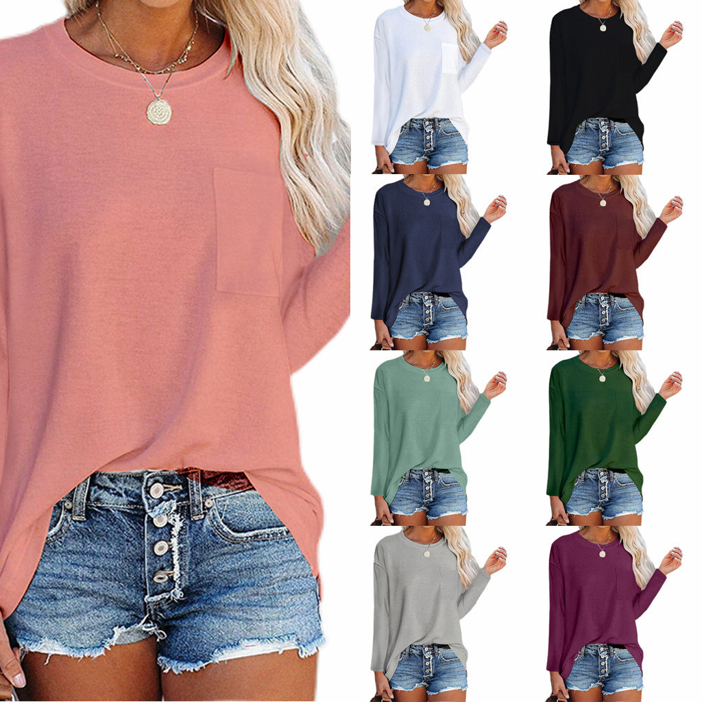 Women's Long-sleeved Round Neck T-shirt Top