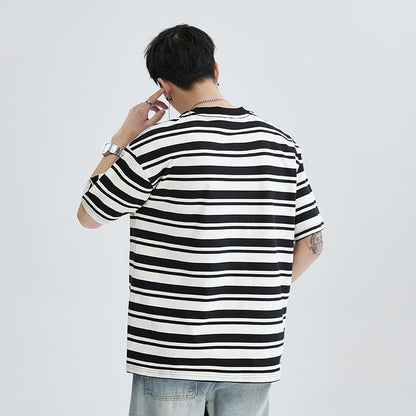 Striped Short Sleeve Round Neck Loose Boys' T-shirts