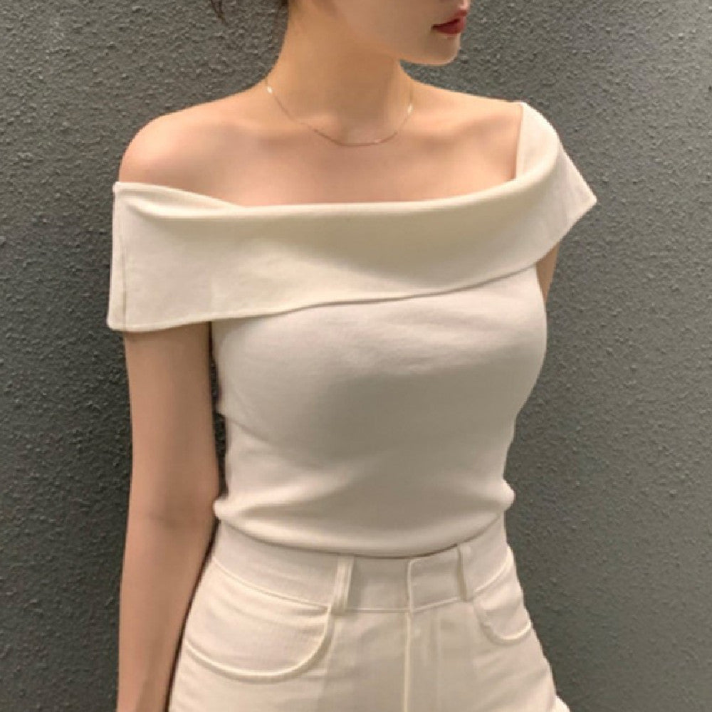 Striped Short-sleeved Sweater Top For Women