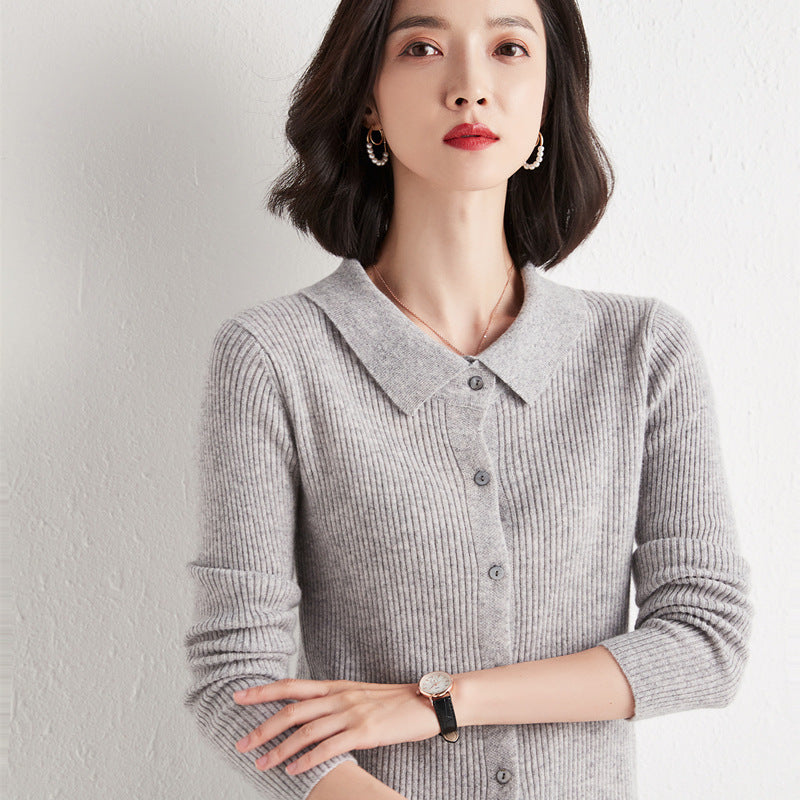 Polo Collar Slim Fit Slimming Long Sleeves Top Breasted Cardigan