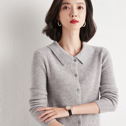 Polo Collar Slim Fit Slimming Long Sleeves Top Breasted Cardigan