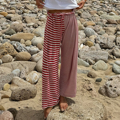 Striped Rags Stitching Wide-leg Pants Women