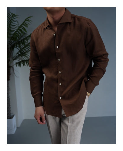 Linen One-piece Collar Business Casual Men's Breathable Long Sleeves Shirt