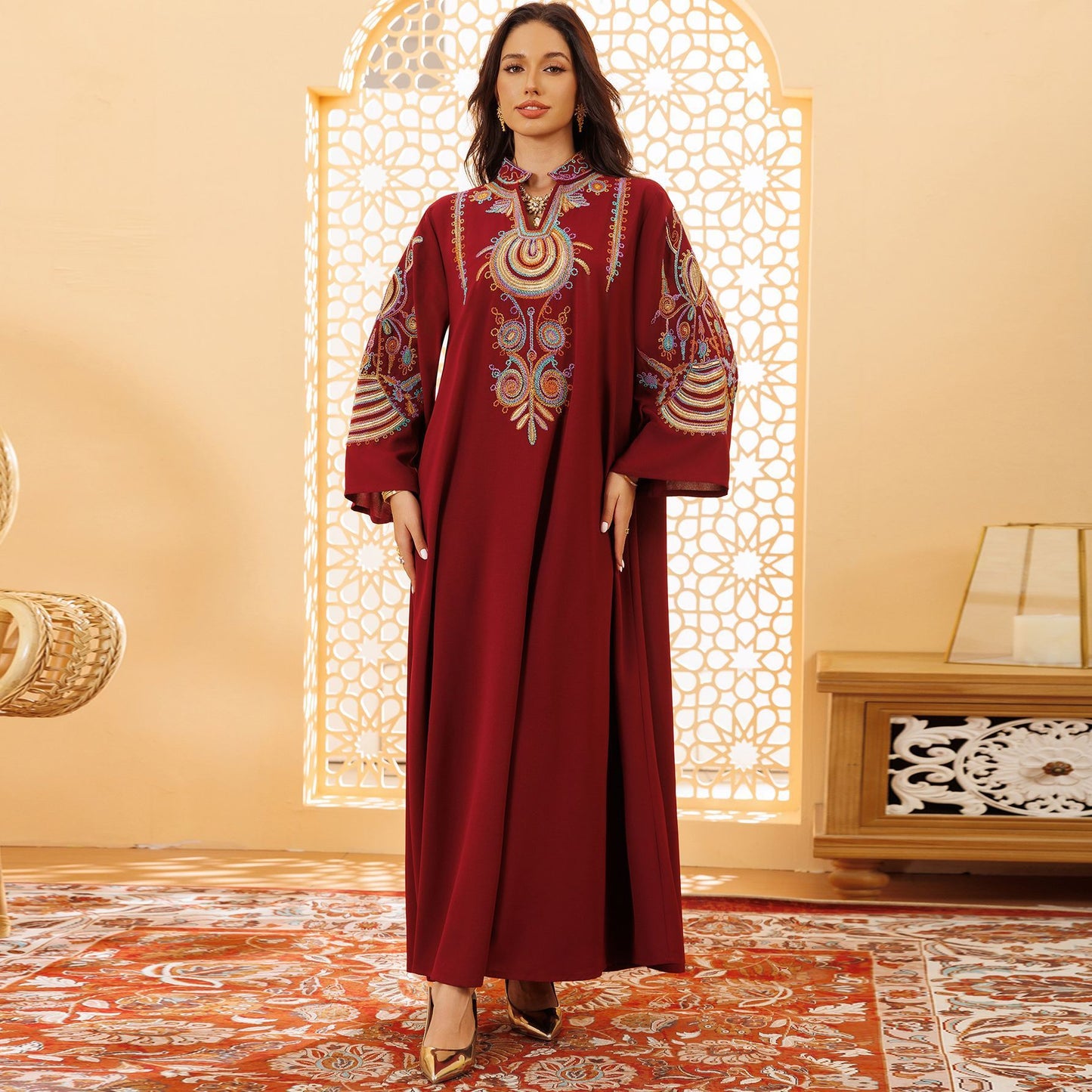 Women's Embroidered Rope Embroidered Muslim Pullover Dress