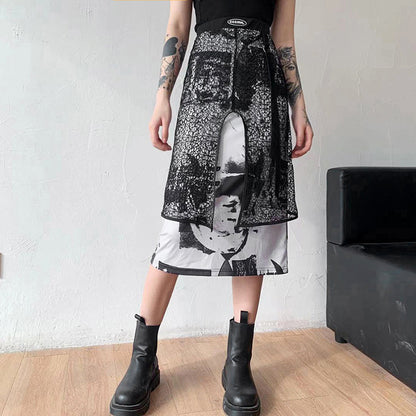 Skirts Gradient Blooming Ink-splashing Printing Stitching Personalized Design Skirts Women's Fashion Printed Skirts