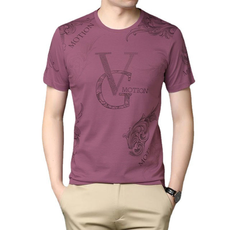 Thin Men's Printed T-shirts Men's Pullover Round Neck Short Sleeves