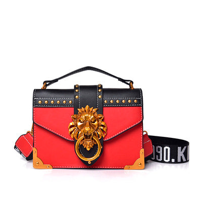 Women Fashion Pack Shoulder Bag with Metal Lion Head Crossbody Package