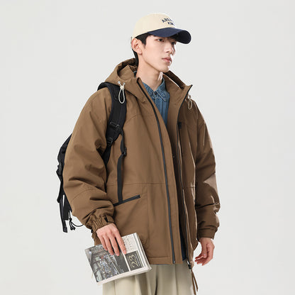 Thick Contrast Color Bread Coat For Women