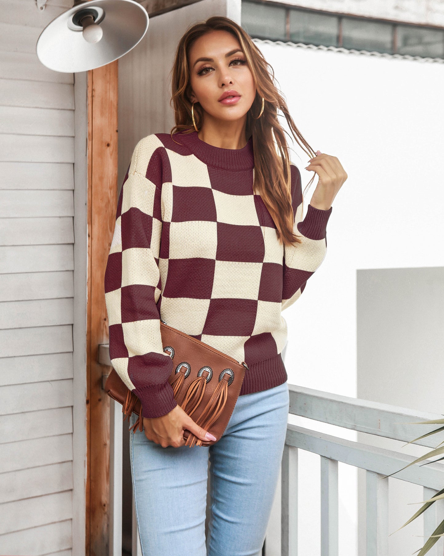 New European And American Women's Geometric Knitted Sweater