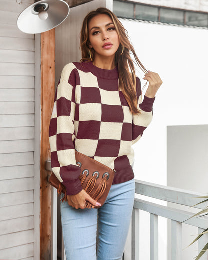 New European And American Women's Geometric Knitted Sweater