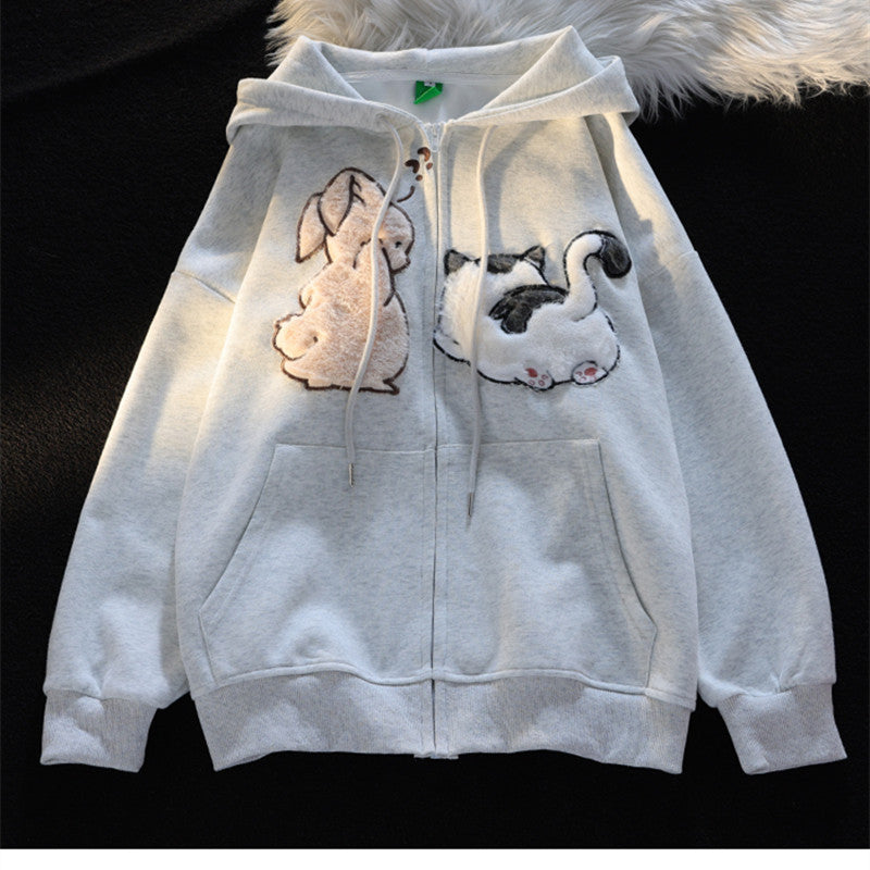 Thickened Cartoon Sweater Women's Autumn And Winter Hooded Cardigan Coat