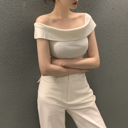 Striped Short-sleeved Sweater Top For Women