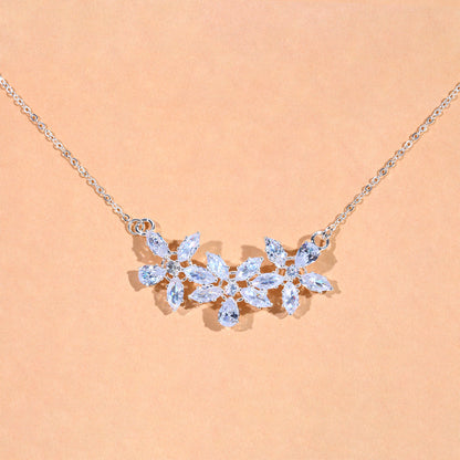 Flower Jewelry Suit Zircon Necklace Earrings