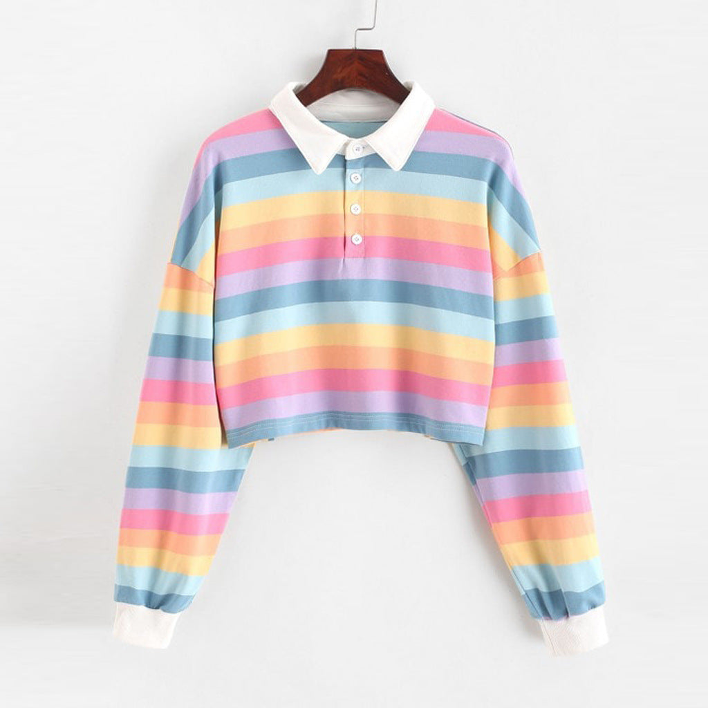 Women's Fashionable Simple Striped Polo Collar Sweater