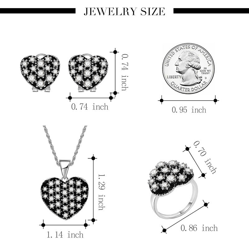 Retro Ethnic Style Love Heart Shape Necklace Earrings Ring Jewelry Three-piece Bridal Jewelry