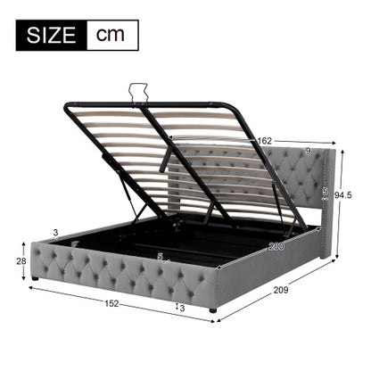 Upholstered Bed, With Hydraulic Lever, Functional Bed From Storage, 150 X 200 Cm, Without Mattress, Velvet, Gray