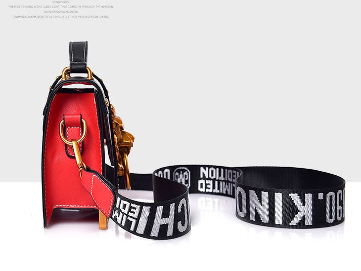 Women Fashion Pack Shoulder Bag with Metal Lion Head Crossbody Package