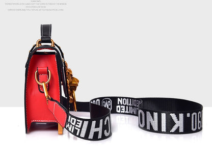 Women Fashion Pack Shoulder Bag with Metal Lion Head Crossbody Package