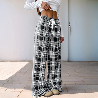 Casual Plaid Stitching Wide-leg Pants For Women